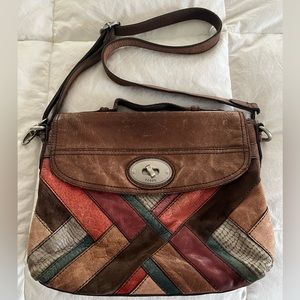 Fossil leather bag patchwork satchel
